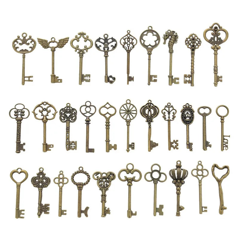 30Pcs/pack Hollow Vintage Bronze Key Charms Pendant DIY Jewelry Accessories