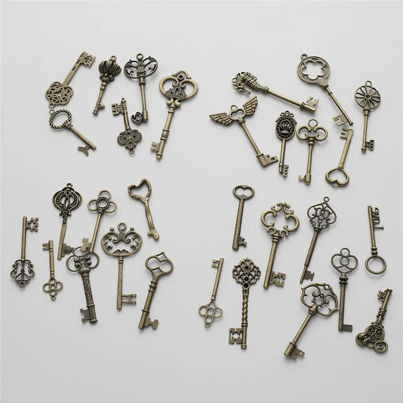 30Pcs Vintage Bronze Alloy Key Charms Pendant DIY Necklace Bracelet Jewelry