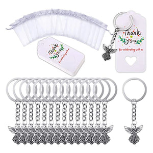 30Pcs Angel Keychain with Key Ring Chain Yarn Bags Thank You Pendant for Kids