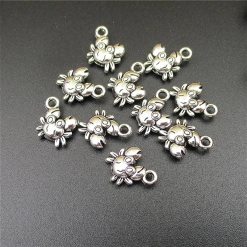 30X Small Crab Charms Antique Silver Pendant DIY Jewelry Findings
