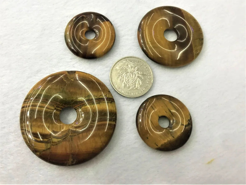 5pcs/lot Natural Stone Beads: Tigereye 30mm-50mm Donut Shape for Jewelry Making