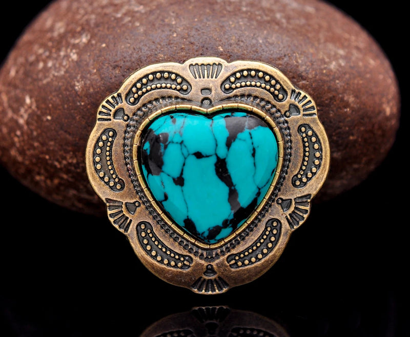 30mm Brass Tribal Flower Love Heart Turquoise Leather Conchos