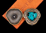 30mm Brass Tribal Flower Love Heart Turquoise Leather Conchos