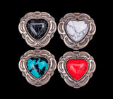 30mm Silver Tribal Floral Heart Concho Turquoise Leathercraft Screwback