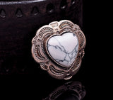 30mm Silver Tribal Floral Heart Concho Turquoise Leathercraft Screwback