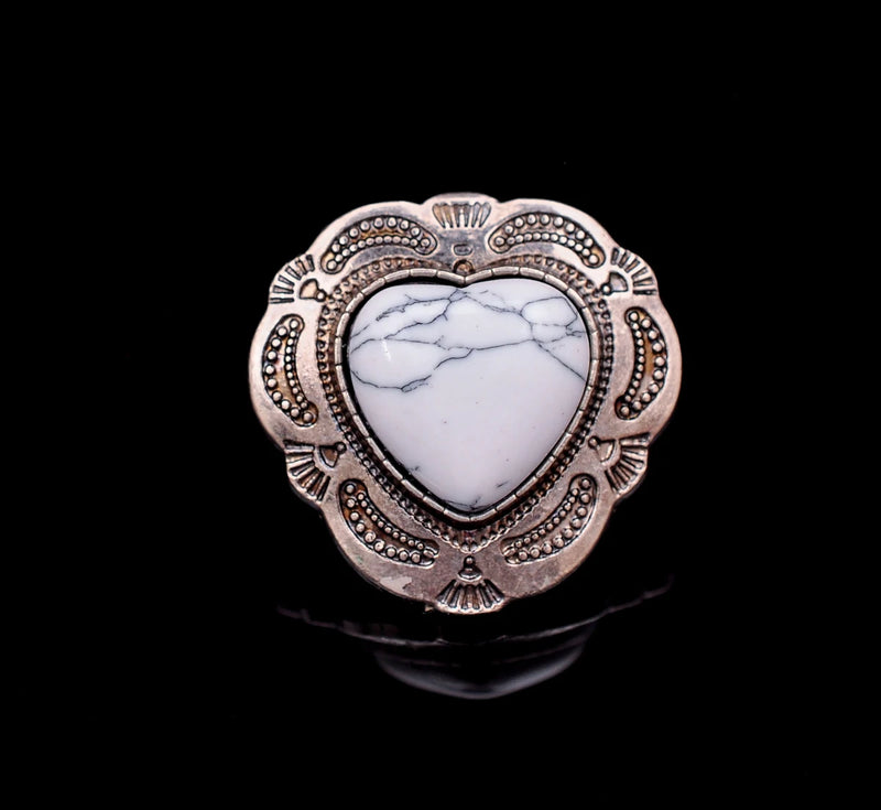 30mm Silver Tribal Floral Heart Concho Turquoise Leathercraft Screwback