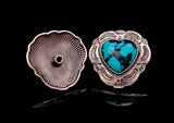 30mm Antique Silver Western Flower Engraved Heart Turquoise Leather Concho