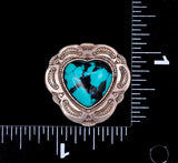 30mm Antique Silver Western Flower Engraved Heart Turquoise Leather Concho