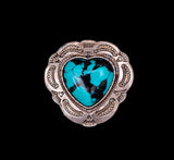 30mm Antique Silver Western Flower Engraved Heart Turquoise Leather Concho