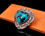30mm Antique Silver Western Flower Engraved Heart Turquoise Leather Concho