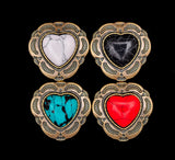 30mm Brass Tribal Floral Engraved Heart Concho Turquoise Leathercraft Hardware