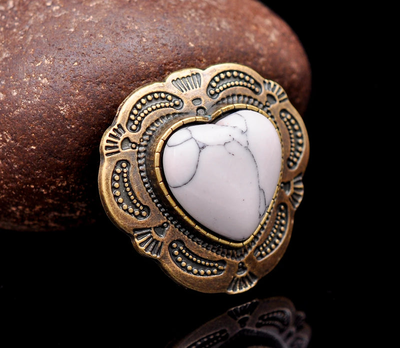 30mm Brass Tribal Floral Engraved Heart Concho Turquoise Leathercraft Hardware