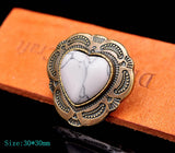 30mm Brass Tribal Floral Engraved Heart Concho Turquoise Leathercraft Hardware