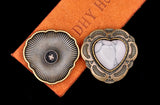 30mm Brass Tribal Floral Engraved Heart Concho Turquoise Leathercraft Hardware