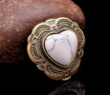30mm Brass Tribal Floral Engraved Heart Concho Turquoise Leathercraft Hardware