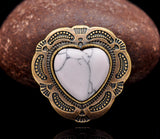 30mm Brass Tribal Floral Engraved Heart Concho Turquoise Leathercraft Hardware