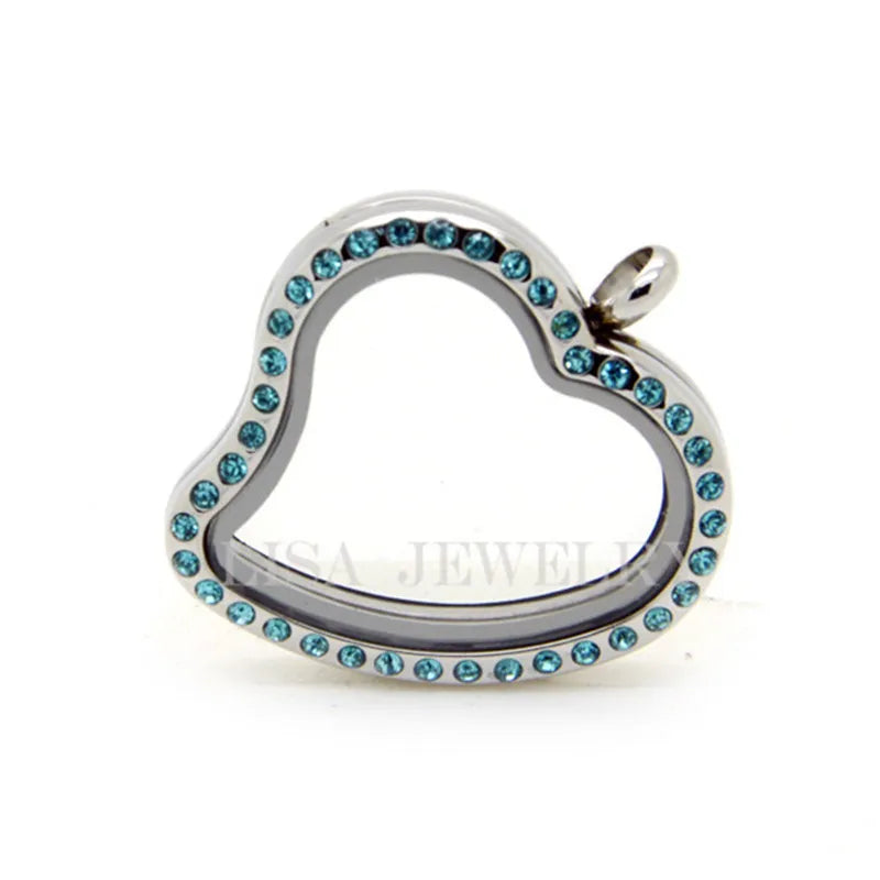 30mm Curved Heart Crystal Glass Floating Charm Lockets