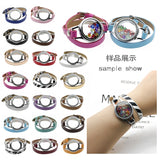 Glass Memory Locket Bracelet Women Double Wrap Leather Wristband Gift