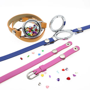 Glass Memory Locket Bracelet Women Double Wrap Leather Wristband Gift