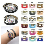 Glass Memory Locket Bracelet Women Double Wrap Leather Wristband Gift