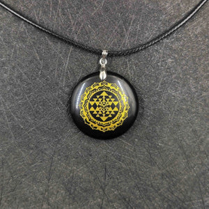30mm Natural Stone Quartz Crystal Sri Yantra Pendant Pendulum 7 Chakra Necklace