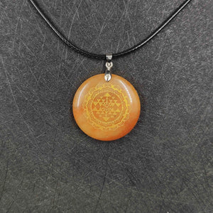 30mm Natural Stone Quartz Crystal Sri Yantra Pendant Pendulum 7 Chakra Necklace