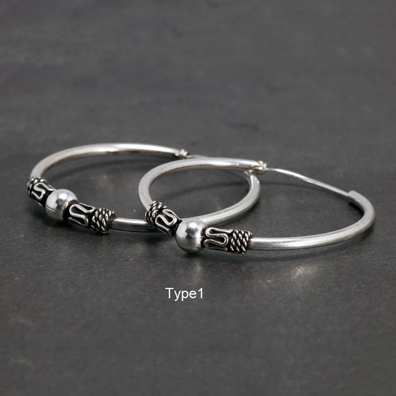 30mm Hoop Earrings 925 Sterling Silver Thai Silver Women Punk Earrings