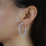 30mm Pink CZ Heart Hoop Earring Iced Out Sparkling Bling Huggie Wedding Jewelry