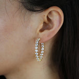 30mm Pink CZ Heart Hoop Earring Iced Out Sparkling Bling Huggie Wedding Jewelry