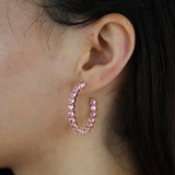 30mm Pink CZ Heart Hoop Earring Iced Out Sparkling Bling Huggie Wedding Jewelry