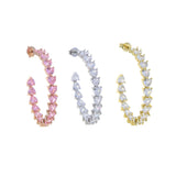 30mm Pink CZ Heart Hoop Earring Iced Out Sparkling Bling Huggie Wedding Jewelry