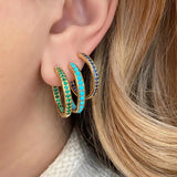 Turquoise Stone Band Hoop Earrings Women's Jewelry