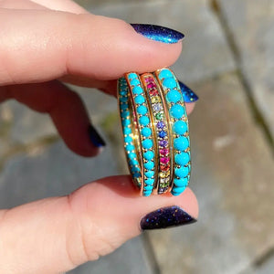 Turquoise Stone Band Hoop Earrings Women's Jewelry