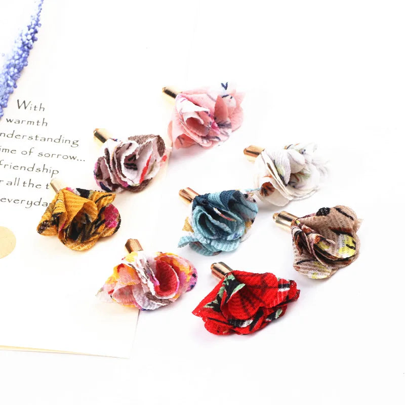 30mm Mix Fabric Flower Tassels Copper Top Earring Jewelry Accessory 100pcs