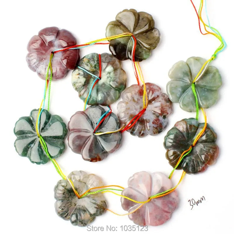 30mm Agates Flower Shape Beads Strand 10Pcs DIY Jewellery Making