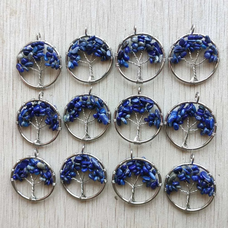 30mm Lapis Lazuli Tree of Life Pendant 12pcs/lot for Jewelry Making
