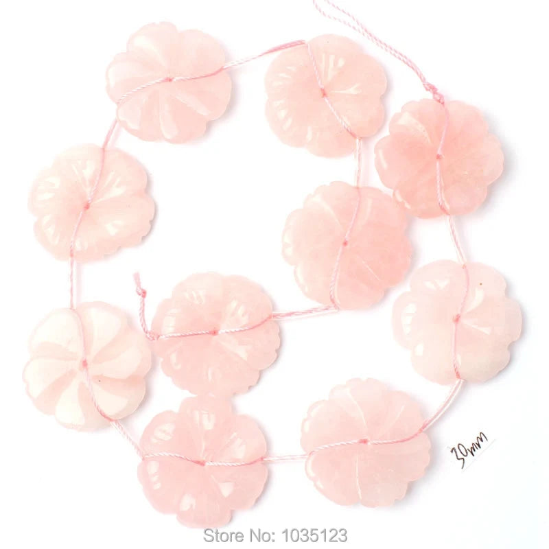 Natural Rose Quartz Flower Beads Strand 10Pcs DIY Jewelry Making