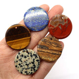 30mm Natural Stone Disc Pendant Crystal Quartz Agate Rose Stone Necklace