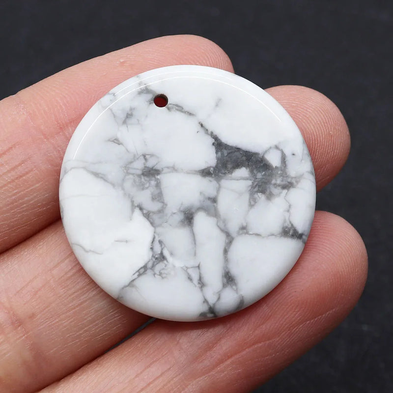 30mm Natural Stone Disc Pendant Crystal Quartz Agate Rose Stone Necklace