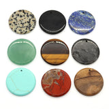 30mm Natural Stone Disc Pendant Crystal Quartz Agate Rose Stone Necklace