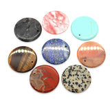30mm Natural Stone Disc Pendant Crystal Quartz Agate Rose Stone Necklace