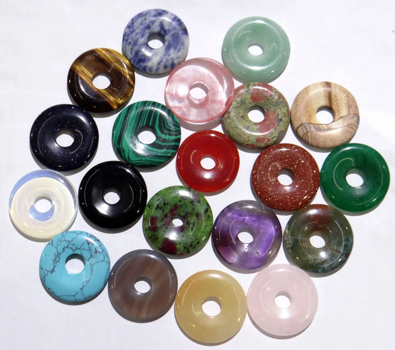 30mm Natural Stone Donut Pendant For DIY Jewelry Making 12pcs