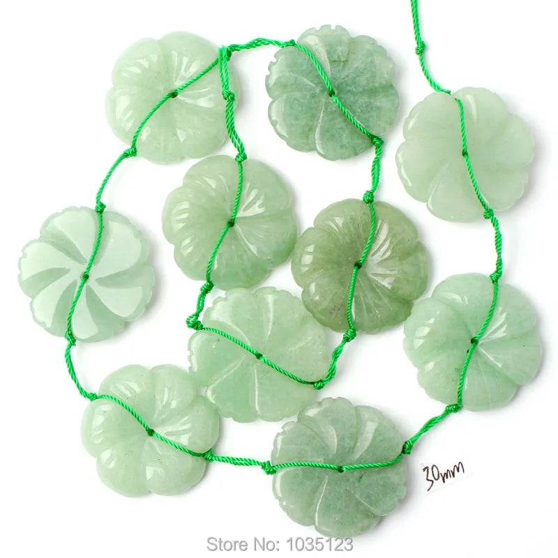 Green Aventurine Flower Shape Loose Beads Strand 10Pcs DIY Jewellery Making