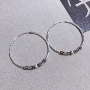 925 Silver Hoop Earrings Beads 4mm Thickness Vintage Style