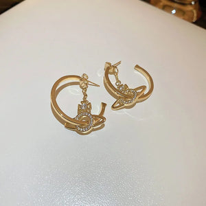 30mm Zircon Planet Earrings Women Hoop Jewelry Crystal Decor