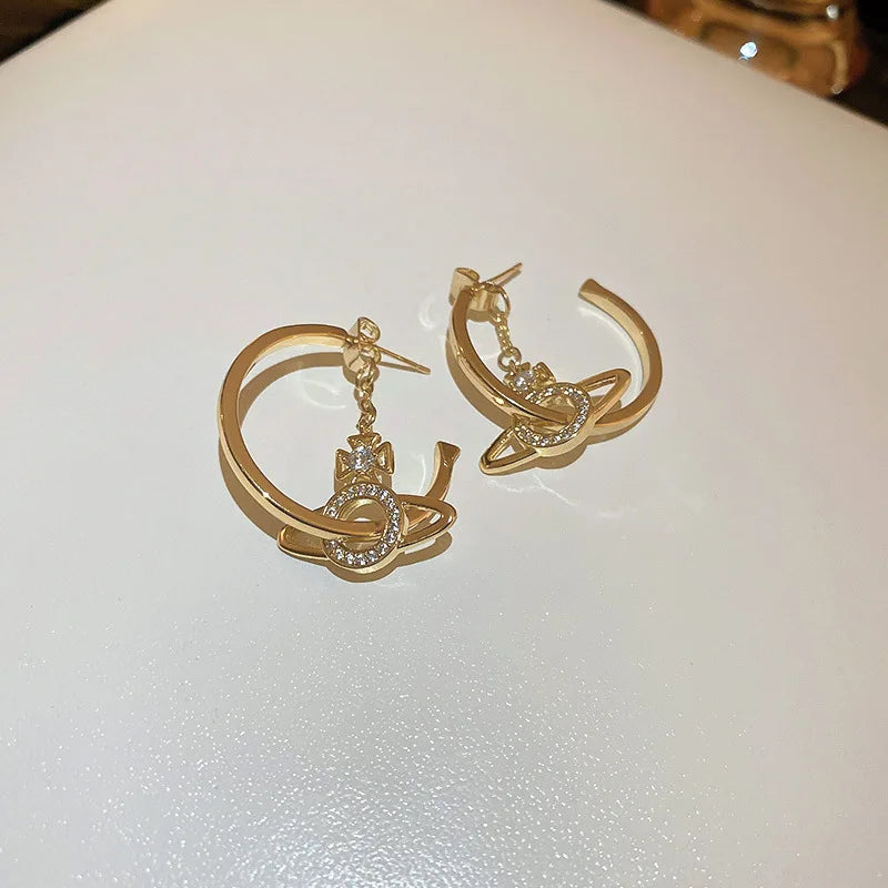 30mm Zircon Planet Earrings Women Hoop Jewelry Crystal Decor
