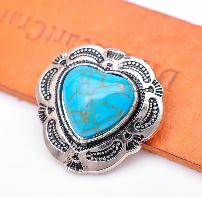 30mm Silver Flower Heart Turquoise Conchos for Leathercraft
