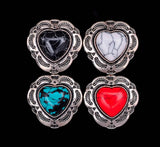 30mm Silver Tribal Flower Engraved Heart Turquoise Leathercraft Concho