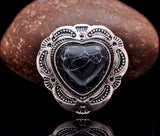 30mm Silver Tribal Flower Engraved Heart Turquoise Leathercraft Concho