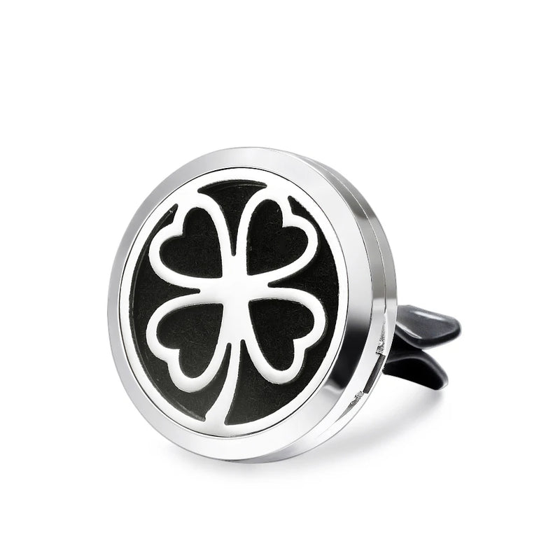 Stainless Steel Car Diffuser Locket Clover + 8 Oil Pads